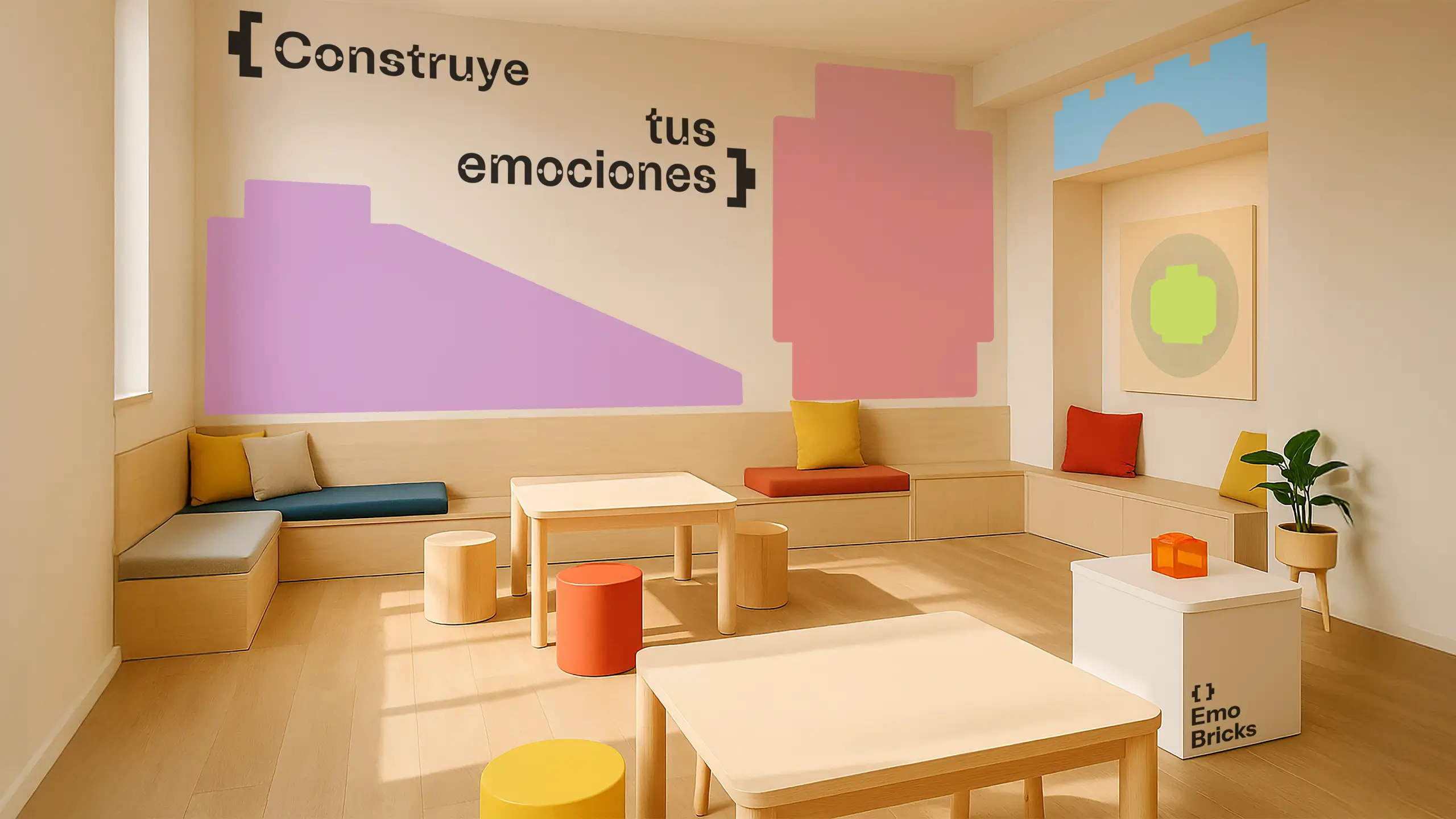 Representación física del espacio interactivo de Emo [ ] Bricks para realizar actividades emocionales y reconstructivas